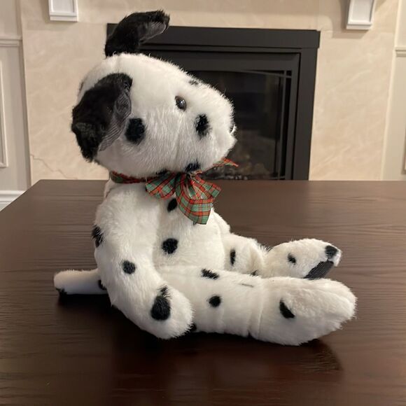Beautiful Dalmatian Dog Stuffed Animal Corduroy Paw Pads with Red Green Plaid - Picture 2 of 9